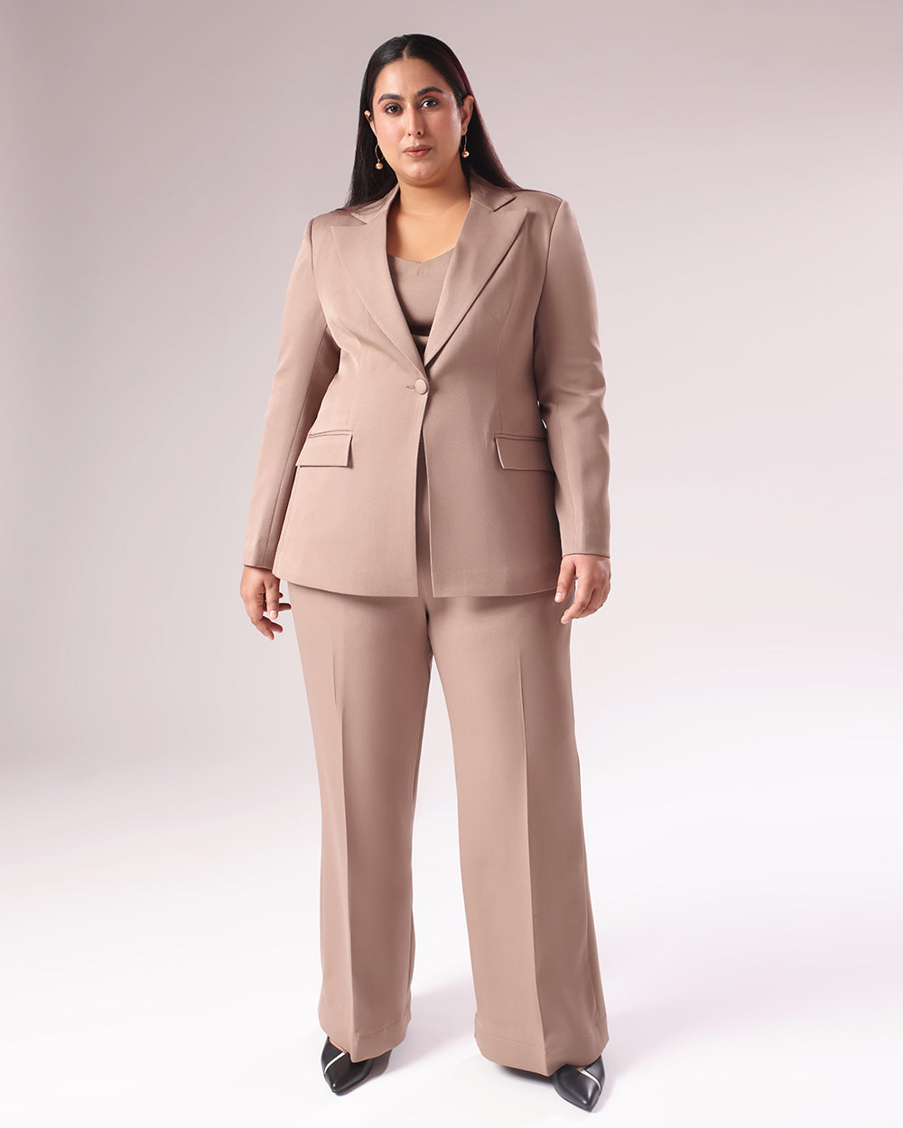 Plus Size Tan Single Breasted Blazer Suit