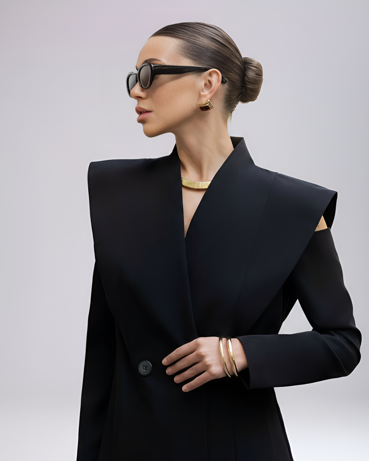 Katrina Black Cutout-Shoulder Blazer Suit