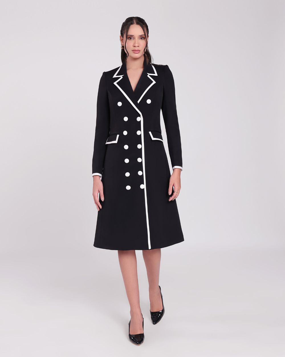 Judy Black Contrast-Piping Blazer Dress