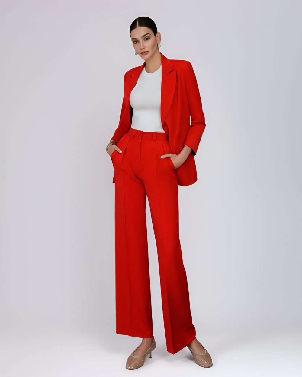 Camille Red Single Breasted Blazer Suit