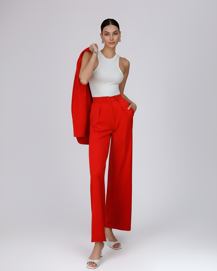 Camille Red Single Breasted Blazer Suit