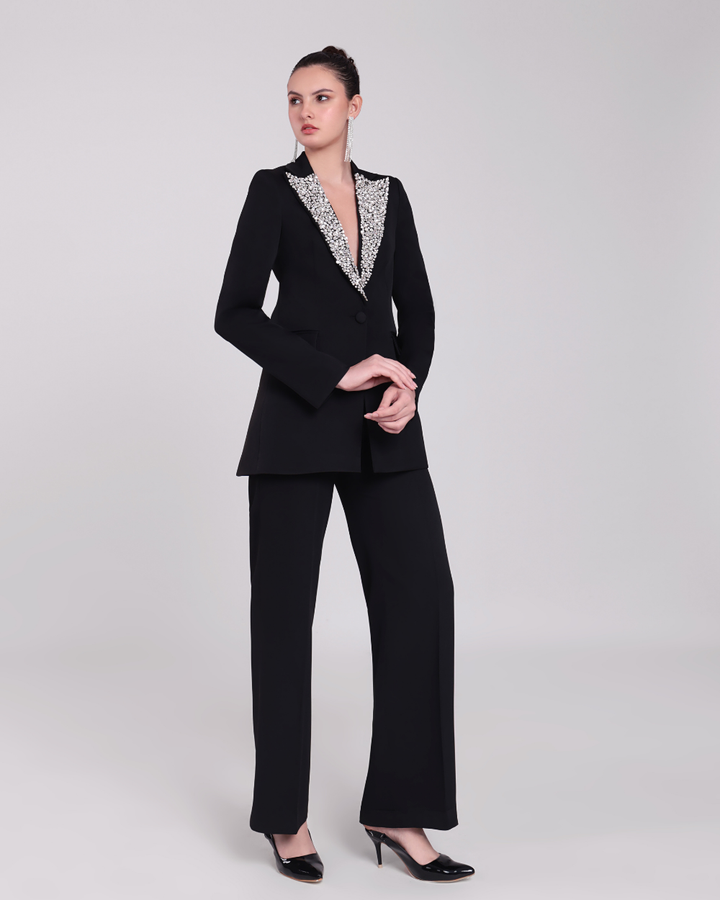 Venice Black Crystal-Embellished Blazer Suit