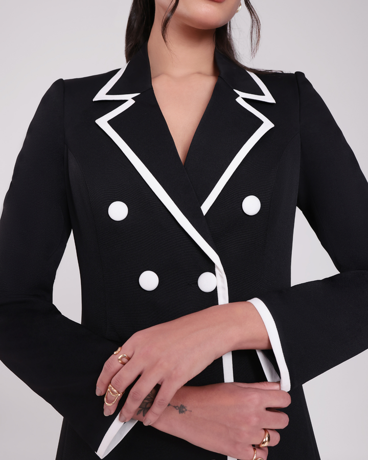 Judy Black Contrast-Piping Blazer Dress