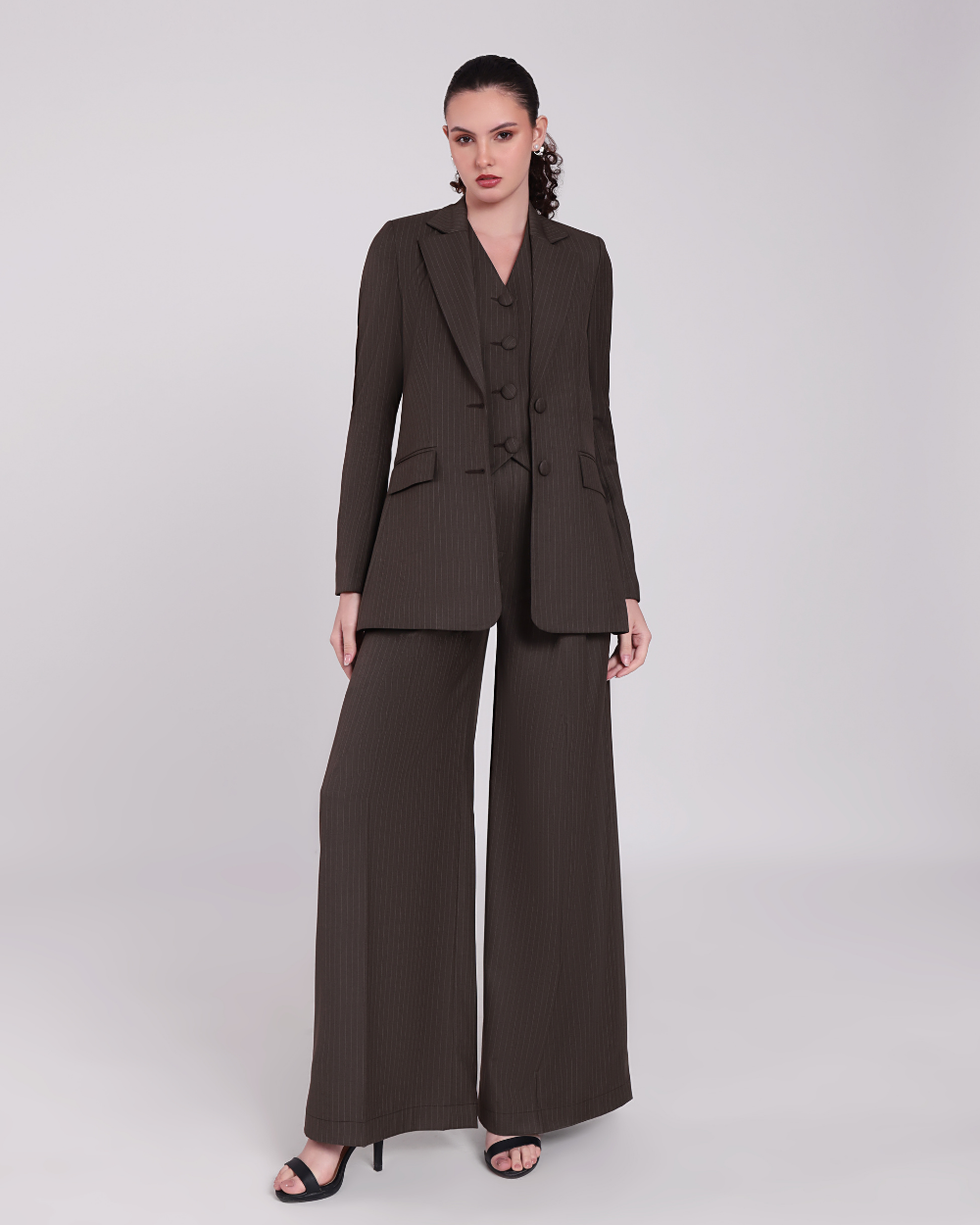 Brown Stripe Single Breasted Suit 3-piece