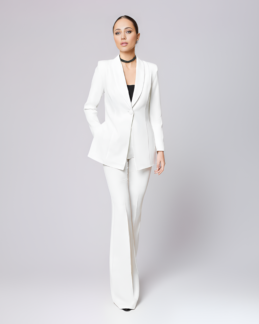 Florence White Shawl Lapel Blazer Suit