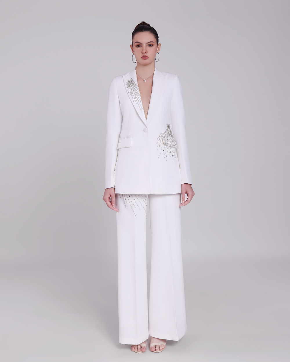 Veronica White Embellished Blazer Suit