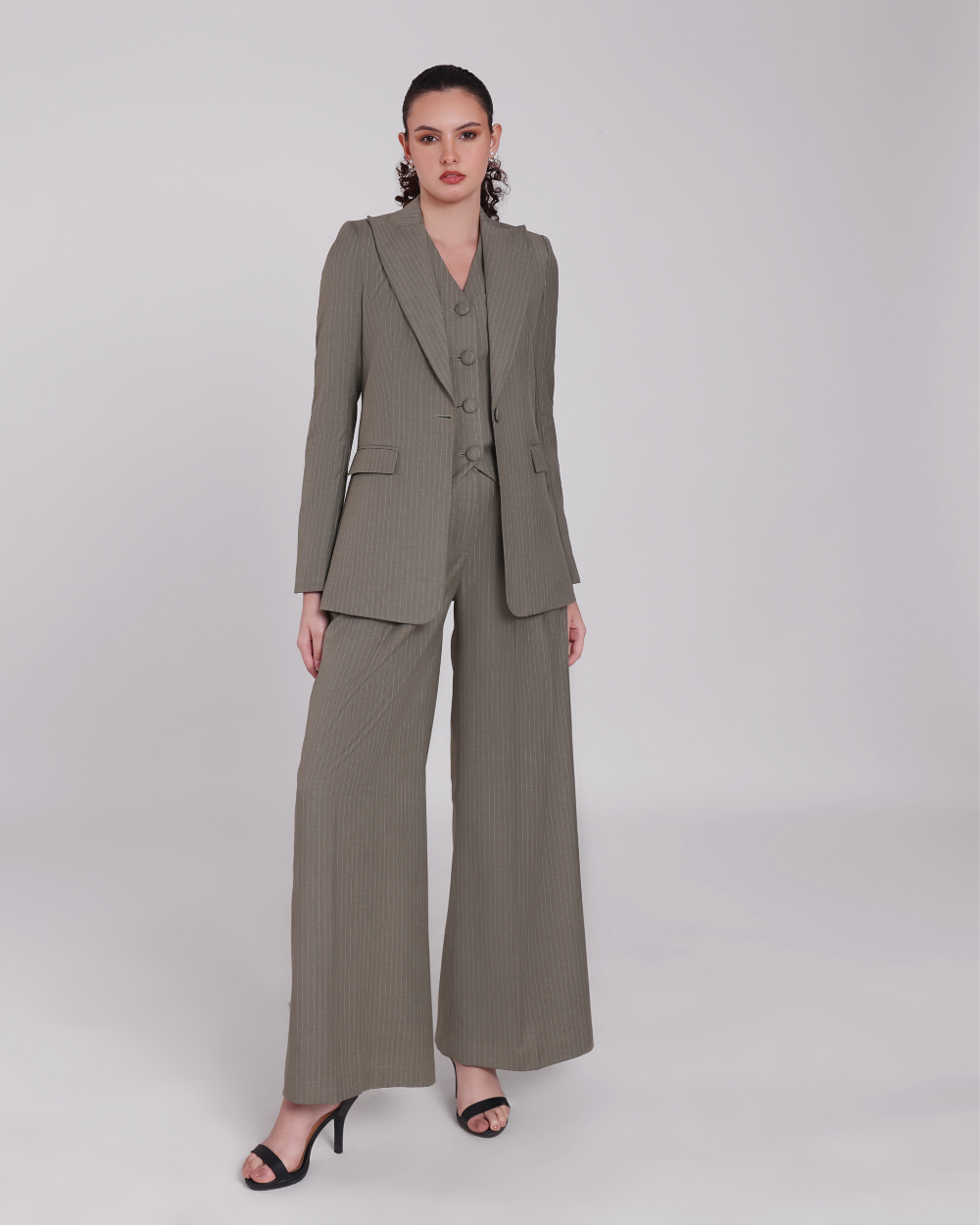Green Stripe Single Breasted Suit 3-piece