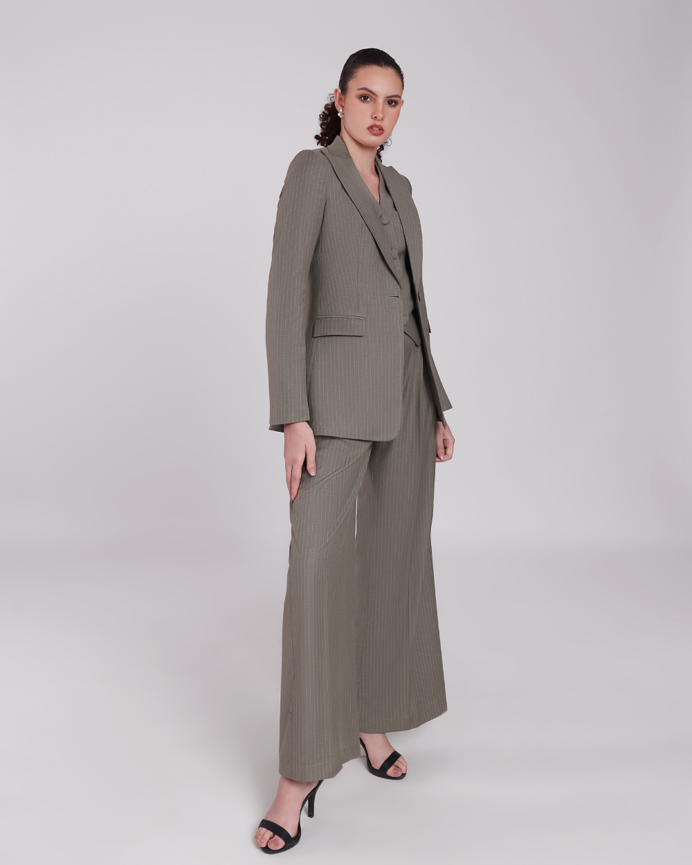 Green Stripe Single Breasted Suit 3-piece