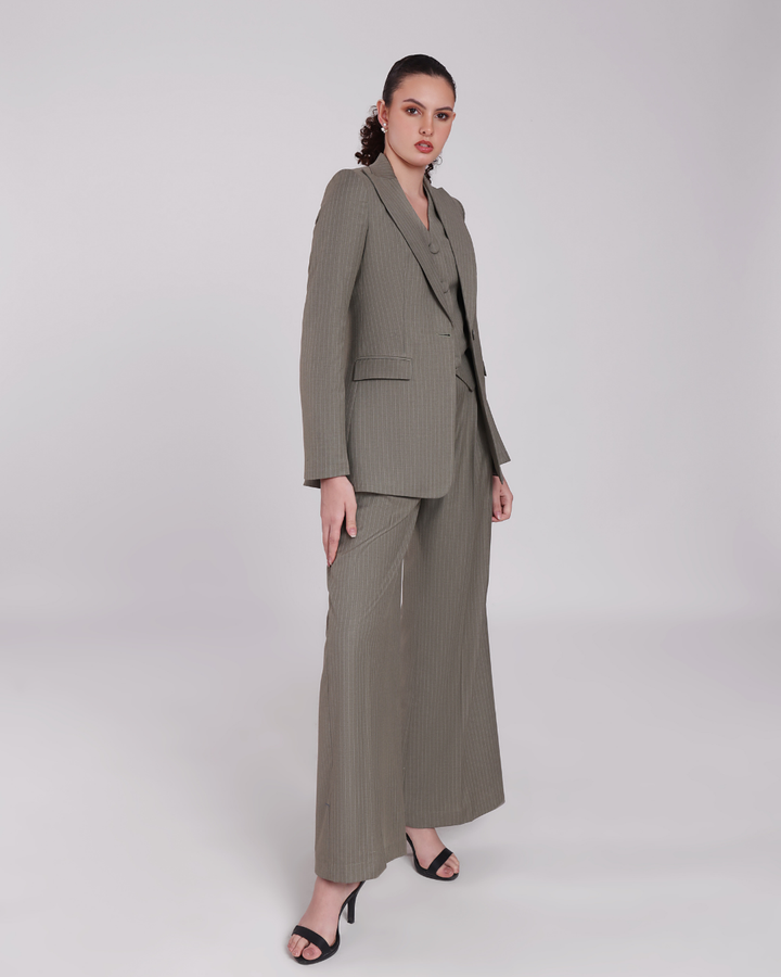 Green Stripe Single Breasted Suit 3-piece