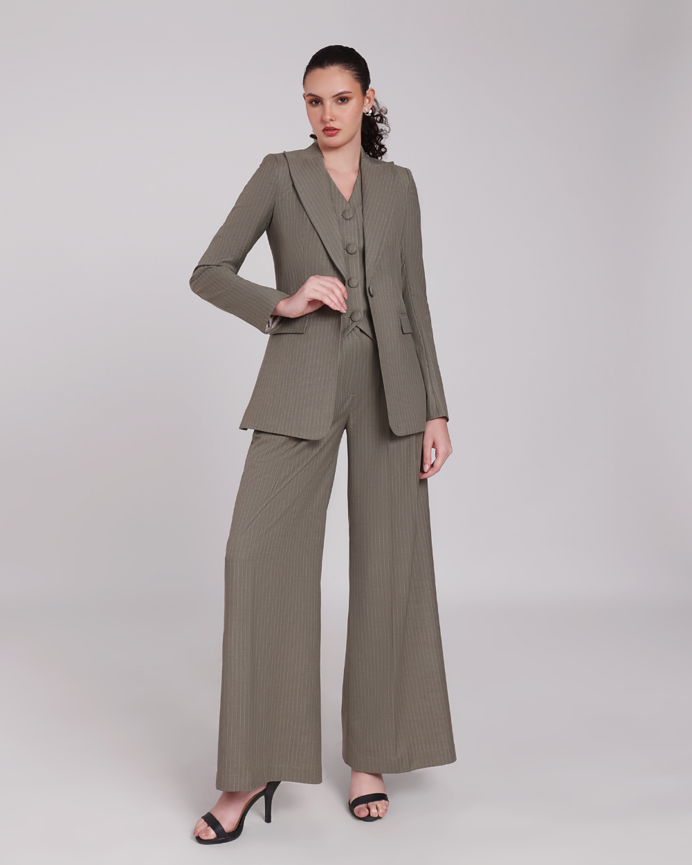 Green Stripe Single Breasted Suit 3-piece