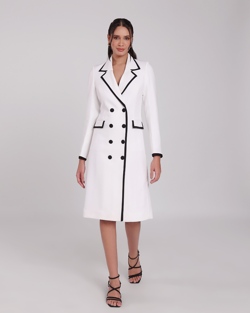 Scarlett White Contrast-Piping Blazer Dress
