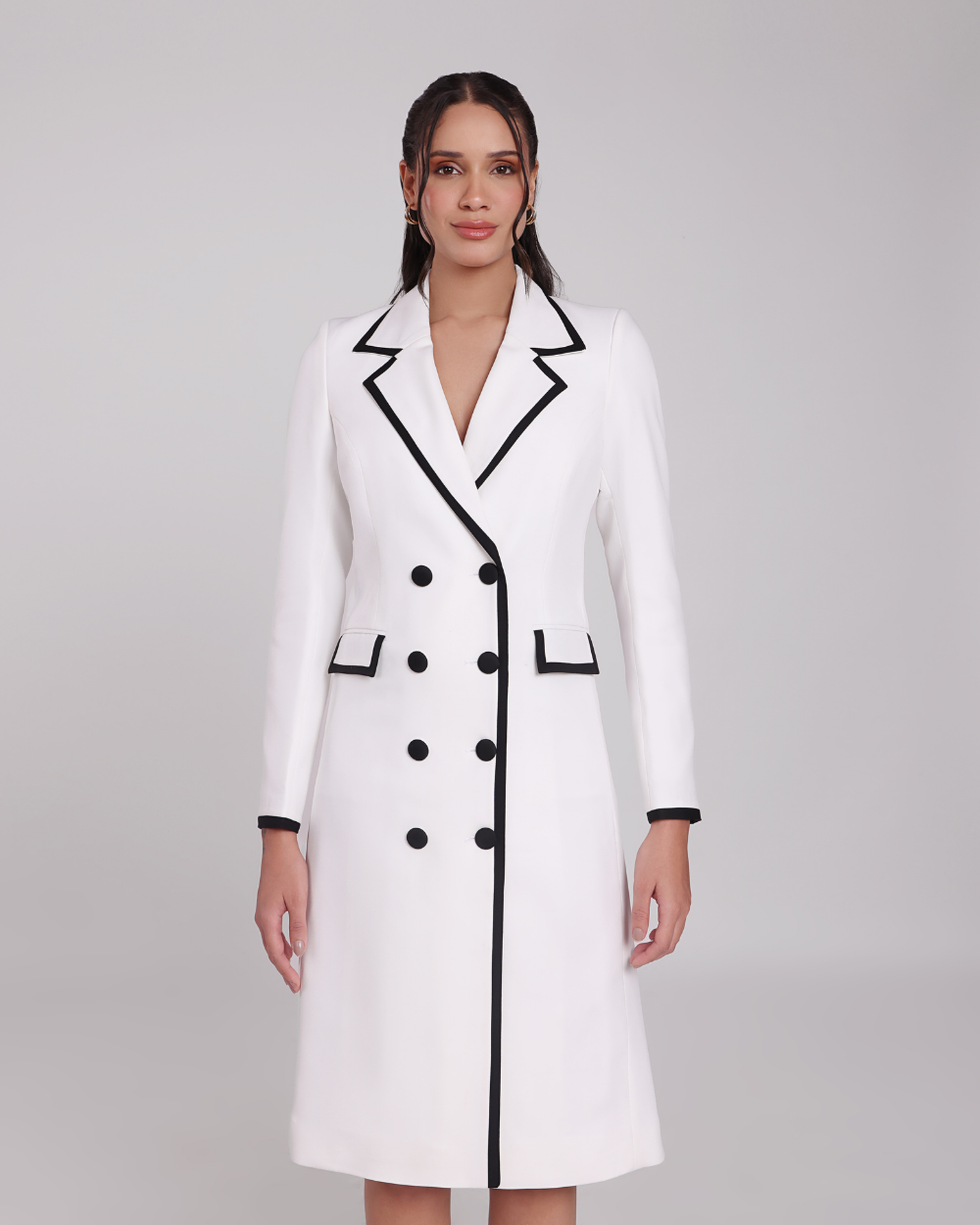 Scarlett White Contrast-Piping Blazer Dress