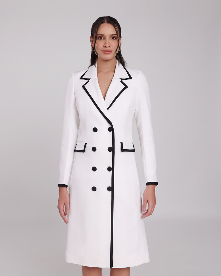 Scarlett White Contrast-Piping Blazer Dress