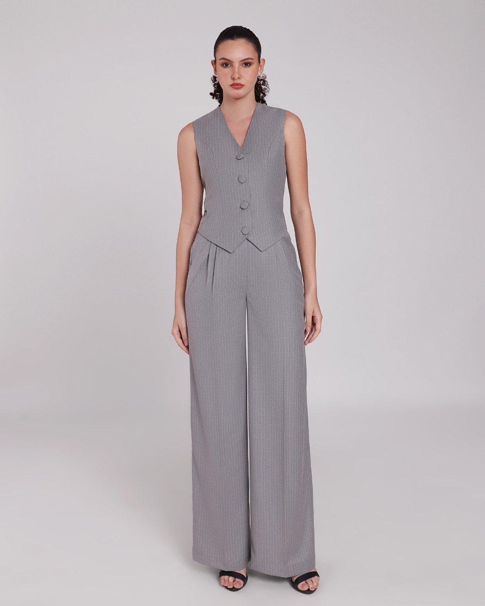 Grey Stripe Waistcoat and Pant Set