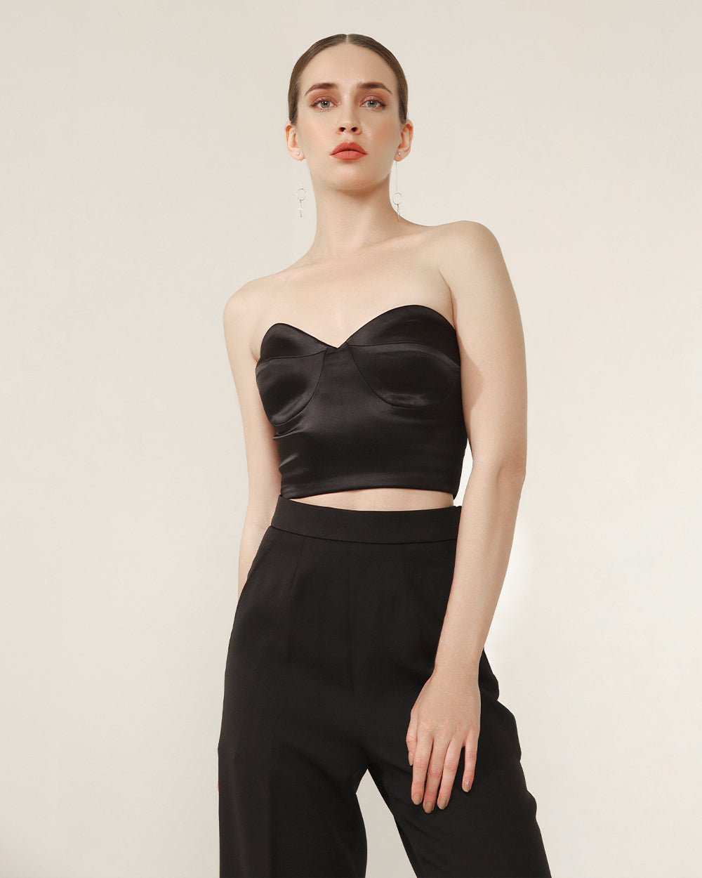 Black Satin Underwire Lace-Up Sweetheart Neckline Strapless Bustier Corset Top