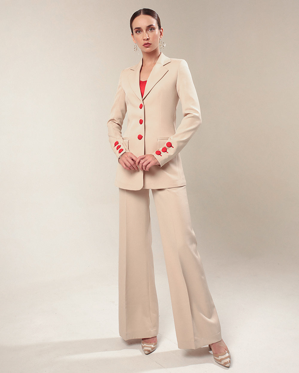 Clara Beige Single-Breasted Blazer Suit