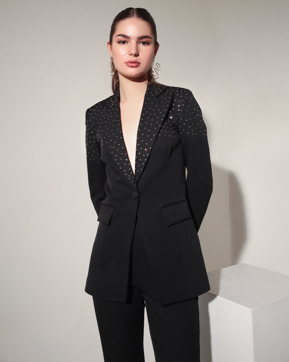 beaded dress suit Occident Beaded Rhinestone Women Single Breasted Long Fishtail Dress Suit  Collar