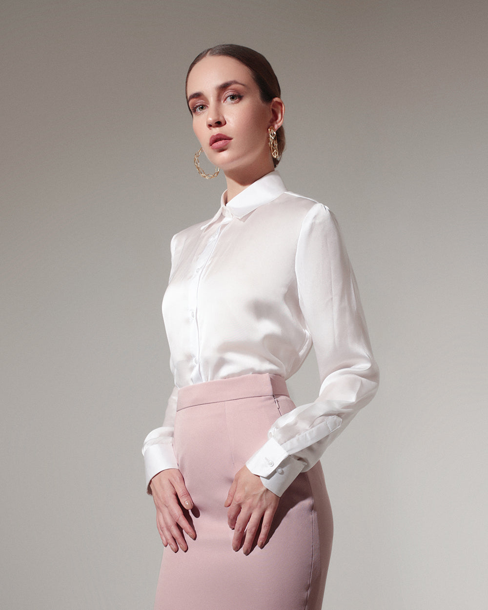 Classic White Satin Shirt for Women Sheen Couture – Sheen