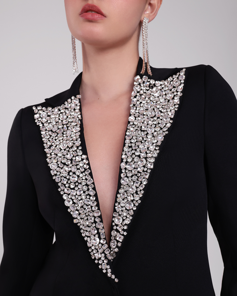 Venice Black Crystal-Embellished Blazer Suit