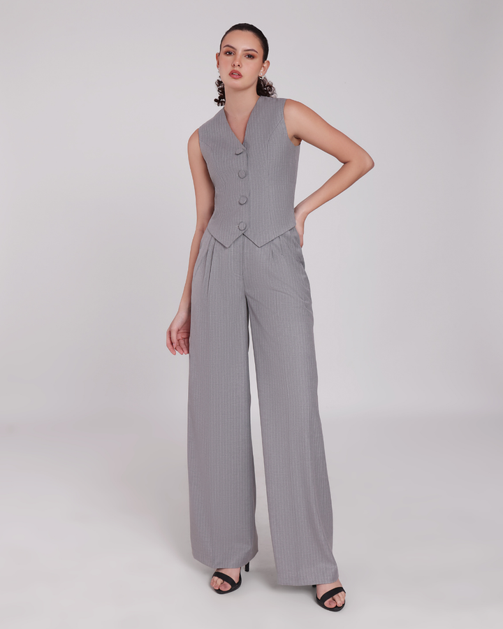 Grey Stripe Waistcoat and Pant Set