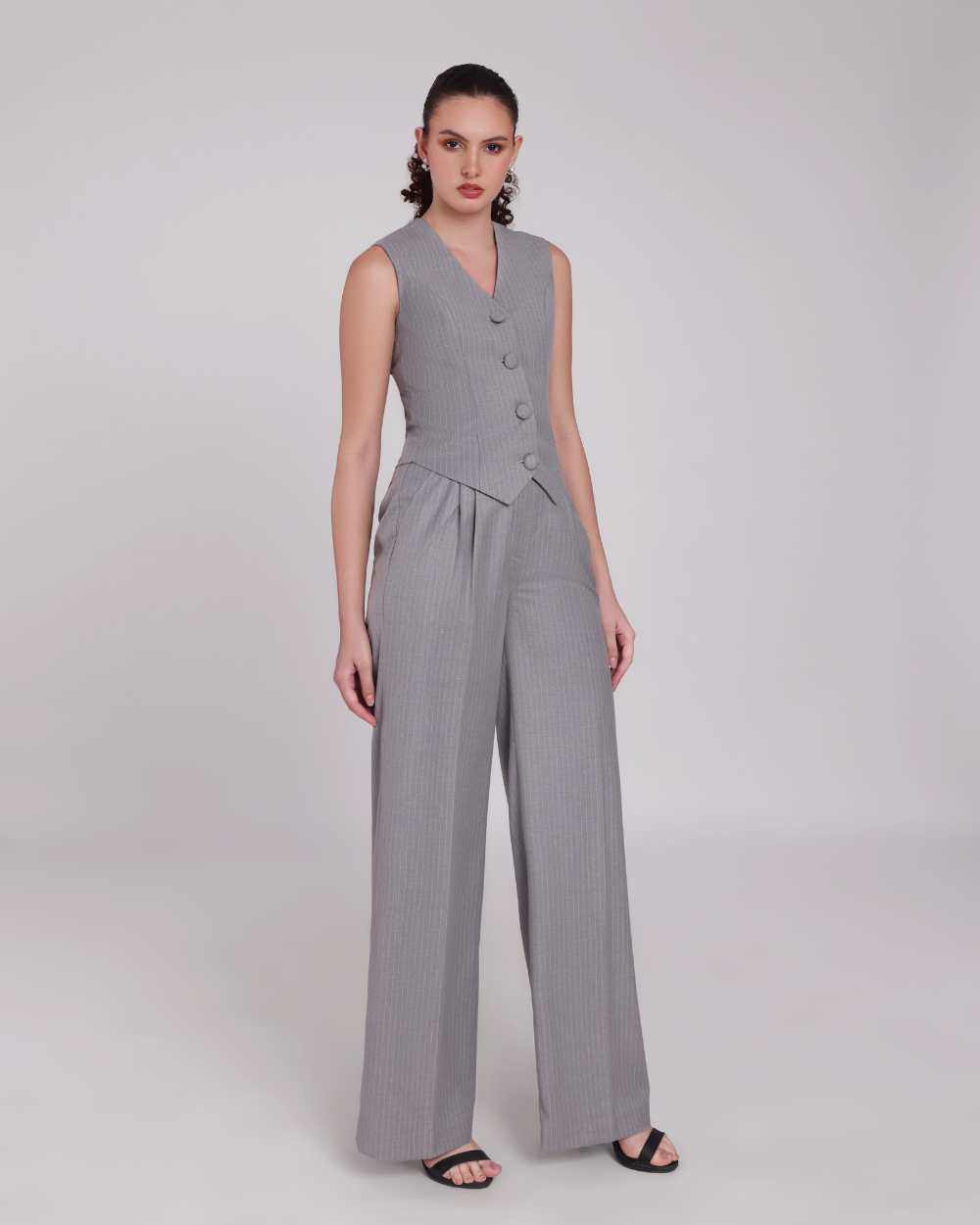 Grey Stripe Waistcoat and Pant Set