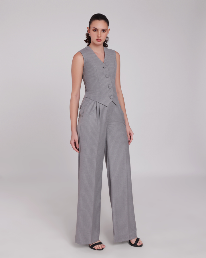 Grey Stripe Waistcoat and Pant Set