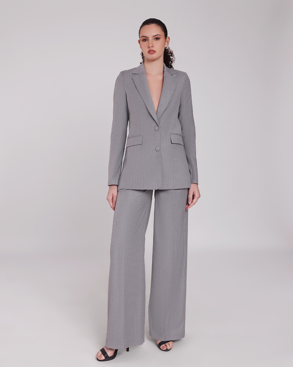 Grey Stripe Single Breasted Suit 2-piece