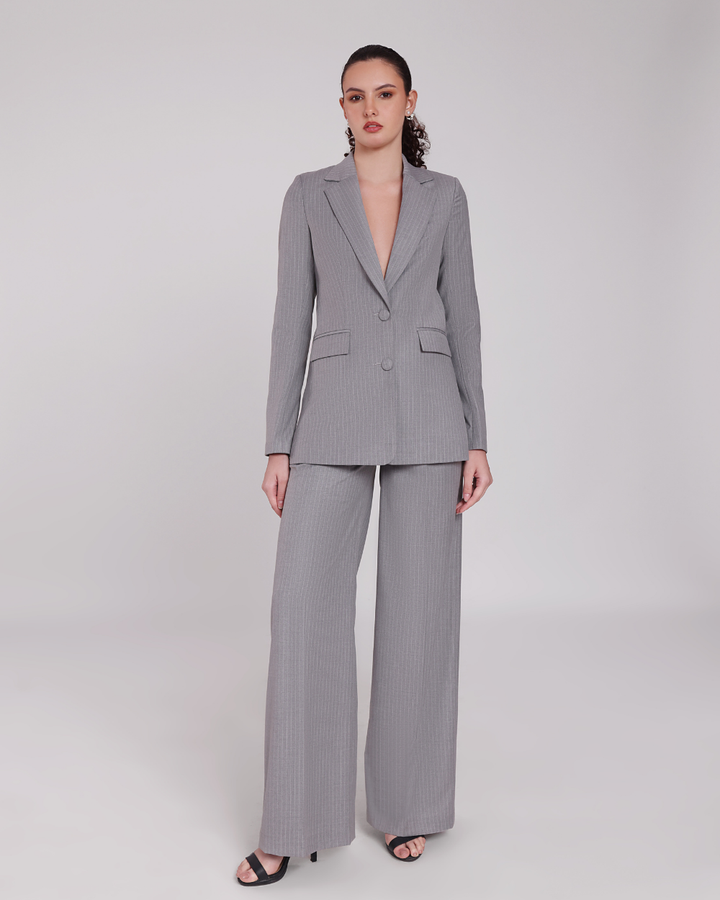 Grey Stripe Single Breasted Suit 2-piece