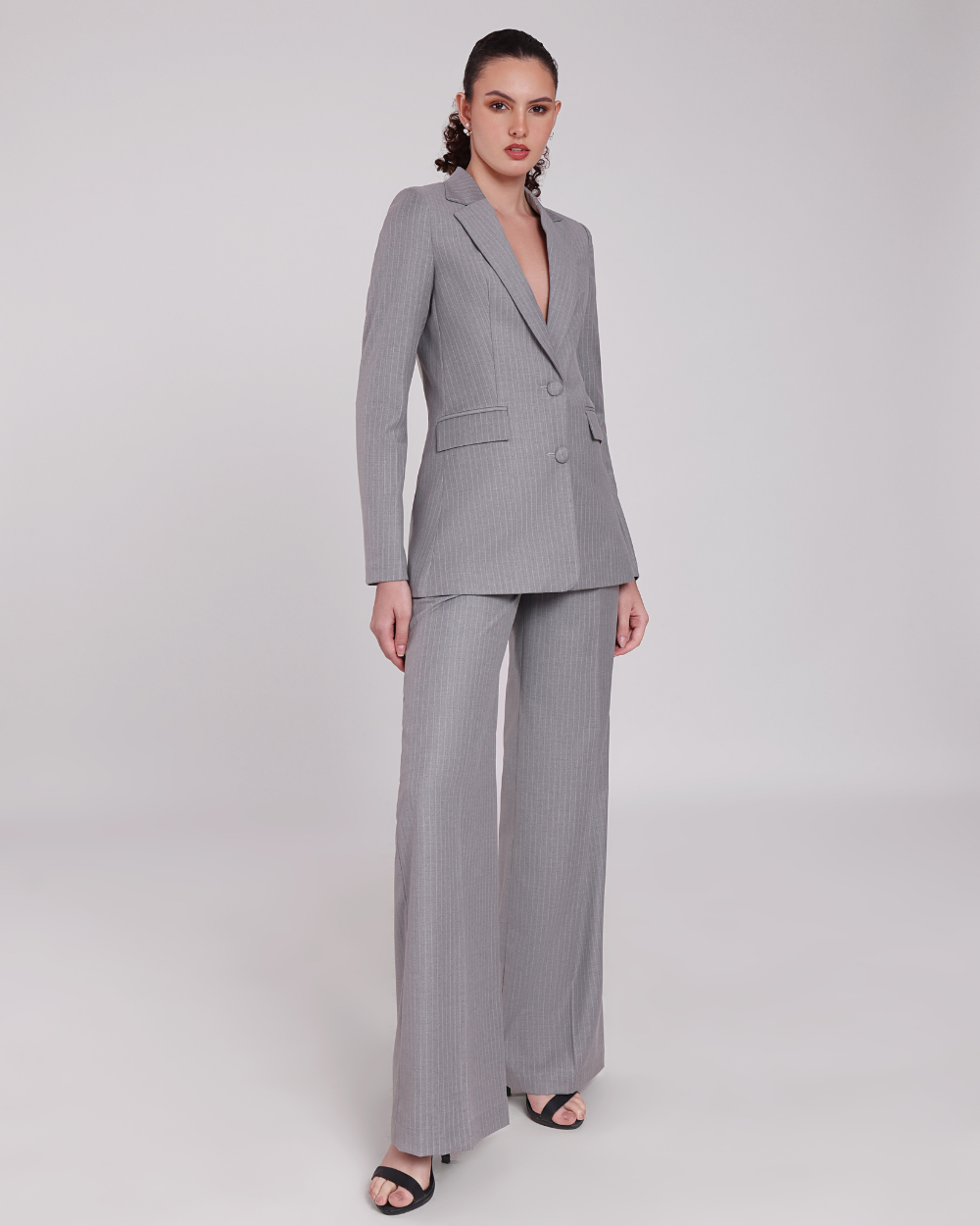 Grey Stripe Single Breasted Suit 2-piece