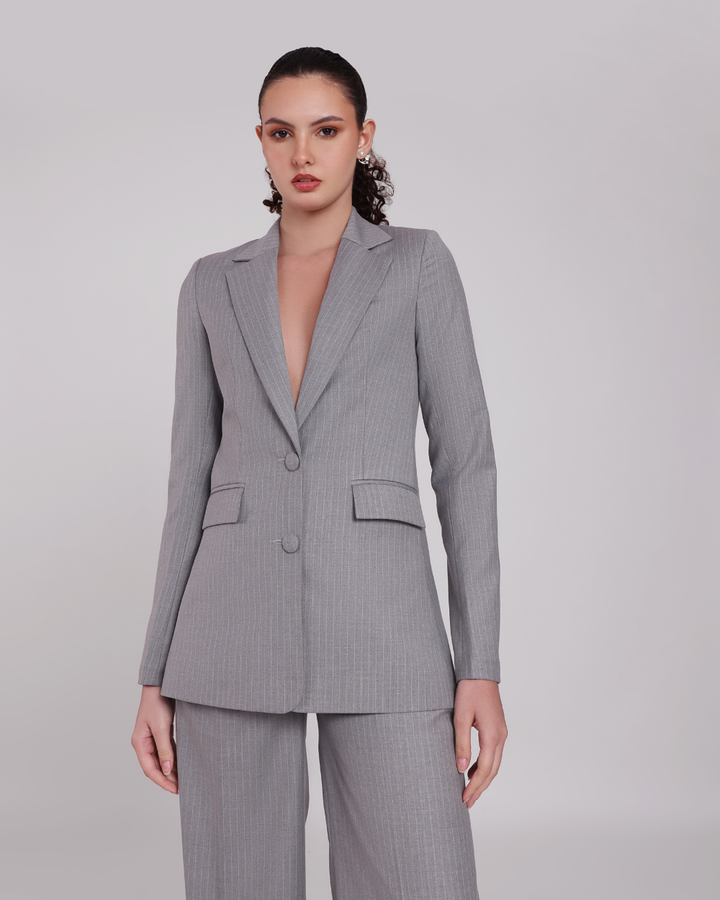 Grey Stripe Single Breasted Suit 2-piece