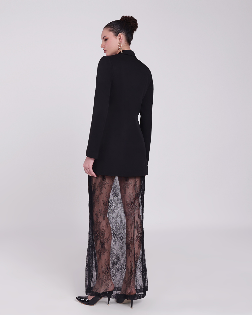 Elara Black Chantilly Netting Blazer Suit