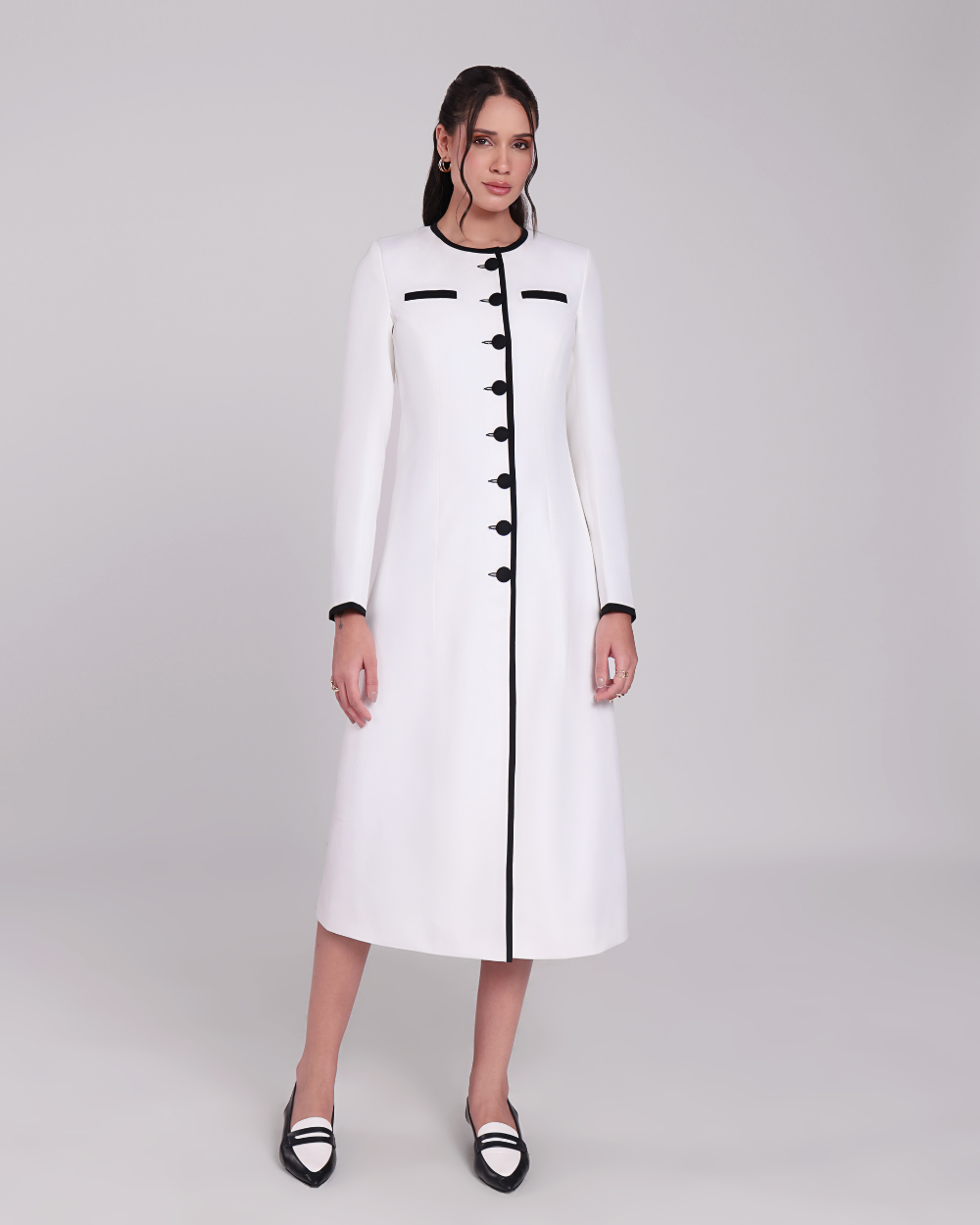 Stacy White Contrast-Piping Single Breasted Blazer Dress