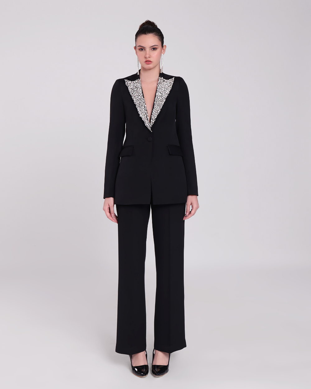 Venice Black Crystal-Embellished Blazer Suit