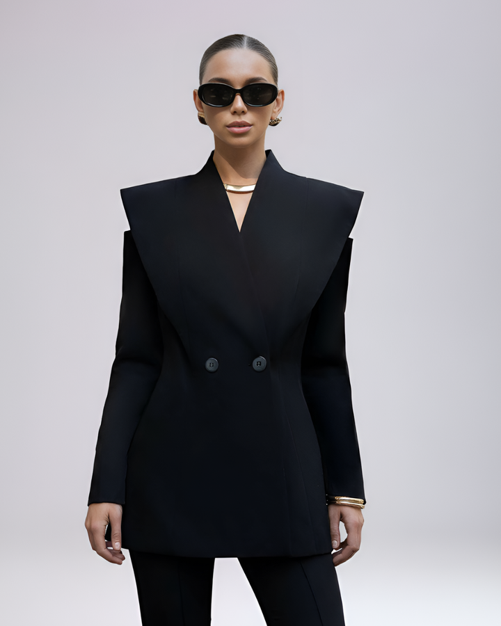 Katrina Black Cutout-Shoulder Blazer Suit