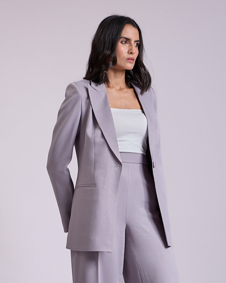 Monica Grey Single-Breasted Blazer