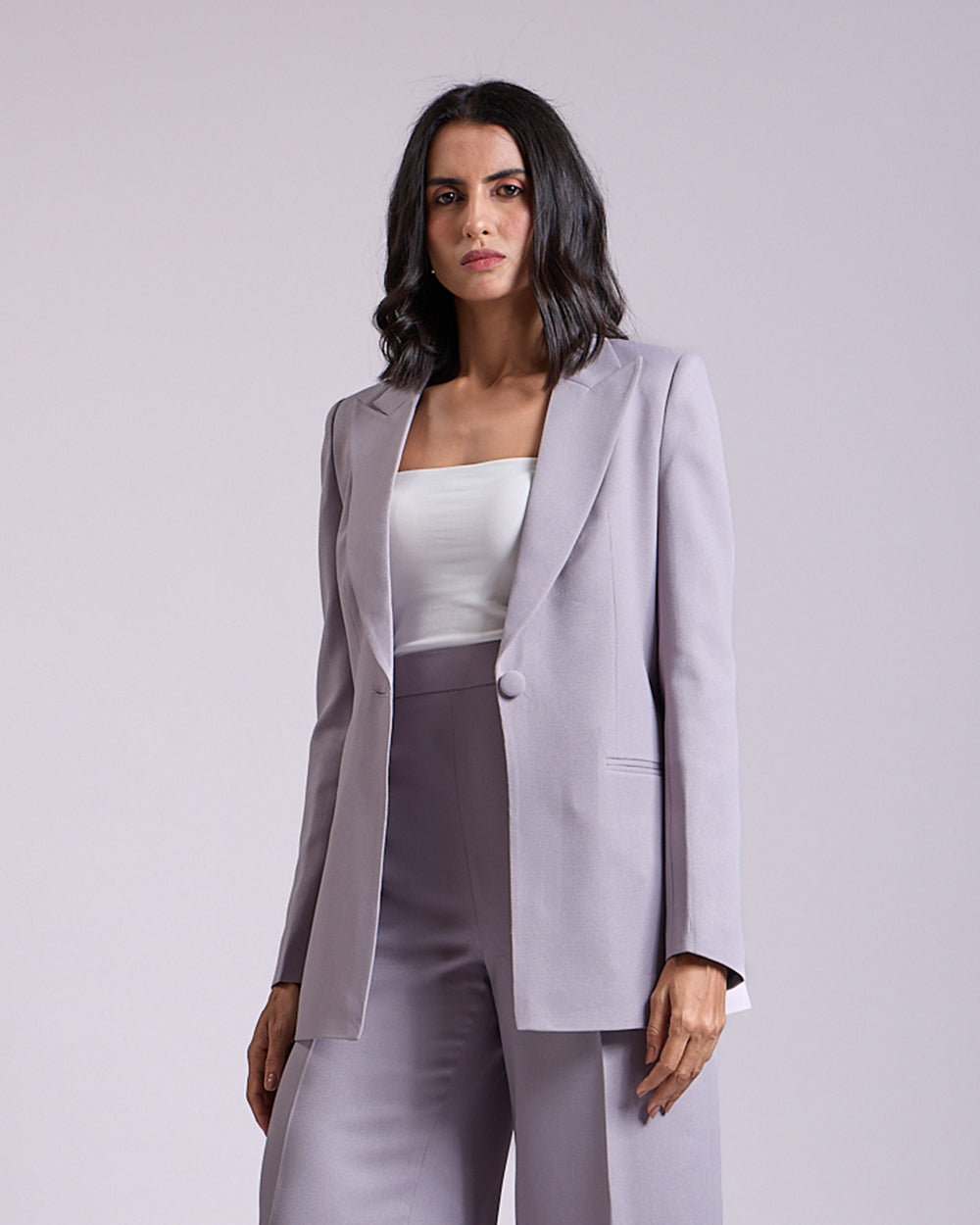 Monica Grey Single-Breasted Blazer