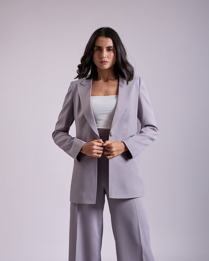 Monica Grey Single-Breasted Blazer