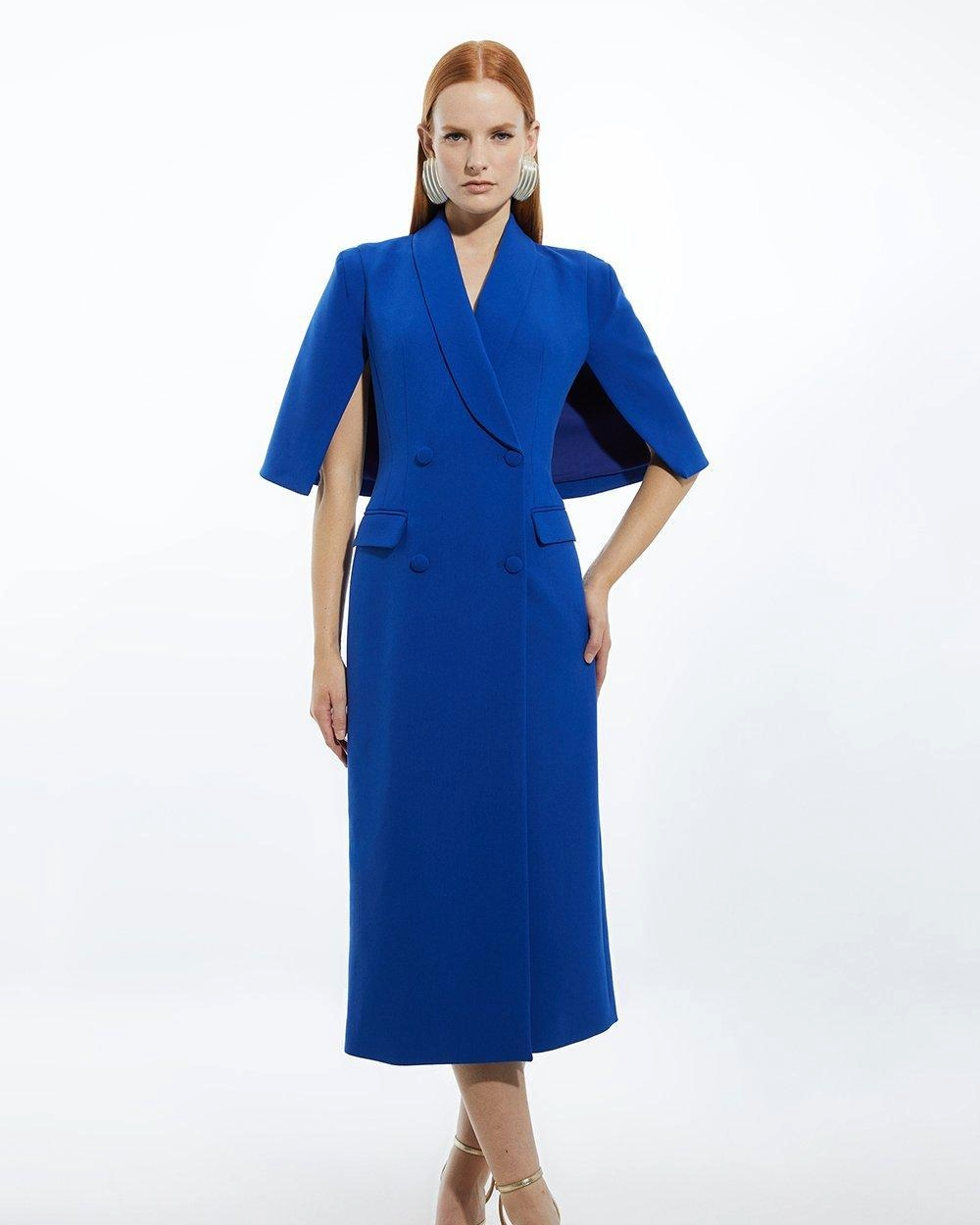 Bella Royal Blue Cape Sleeve Midi Blazer Dress