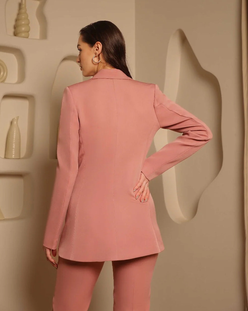 Peach Double-Breasted Blazer