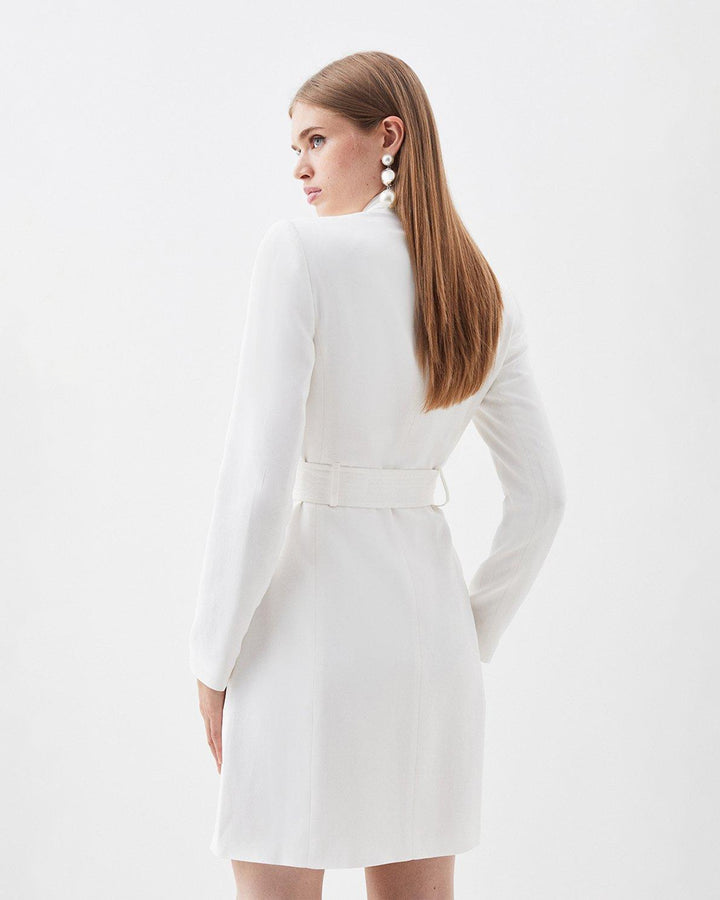 Tailored White Wrap Mini Blazer Dress