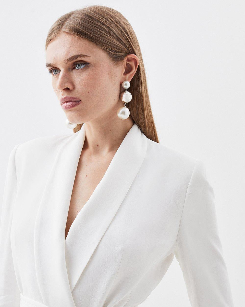 Tailored White Wrap Mini Blazer Dress