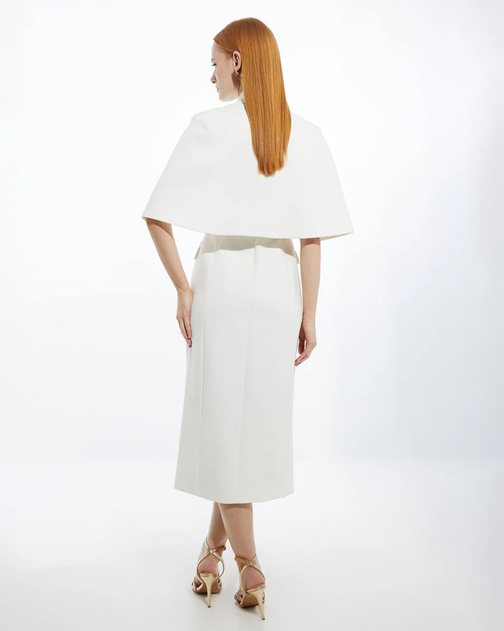 Bella White Cape Sleeve Midi Blazer Dress