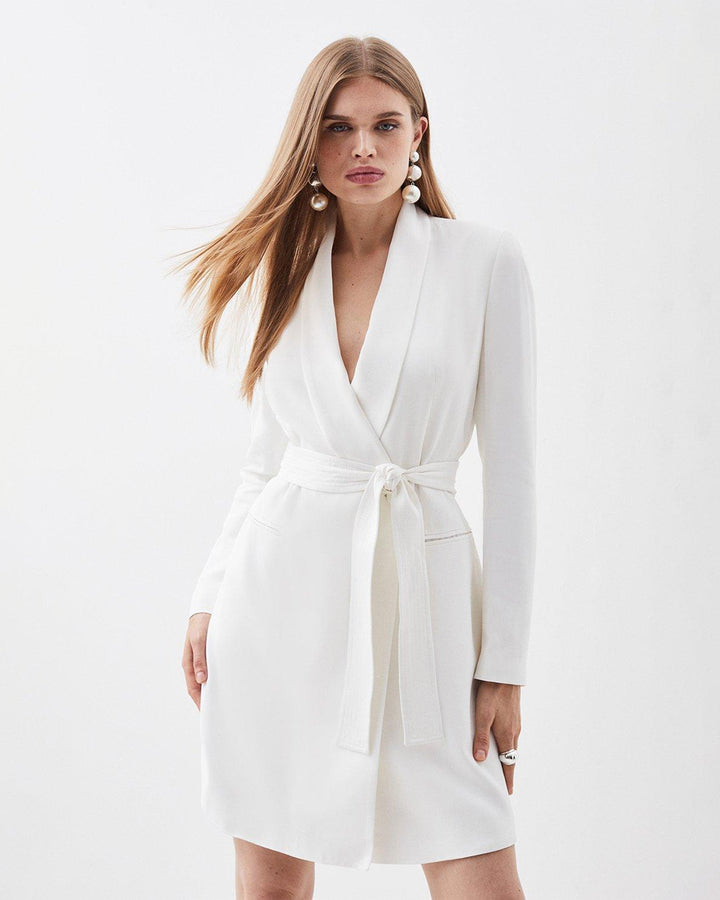 Tailored White Wrap Mini Blazer Dress