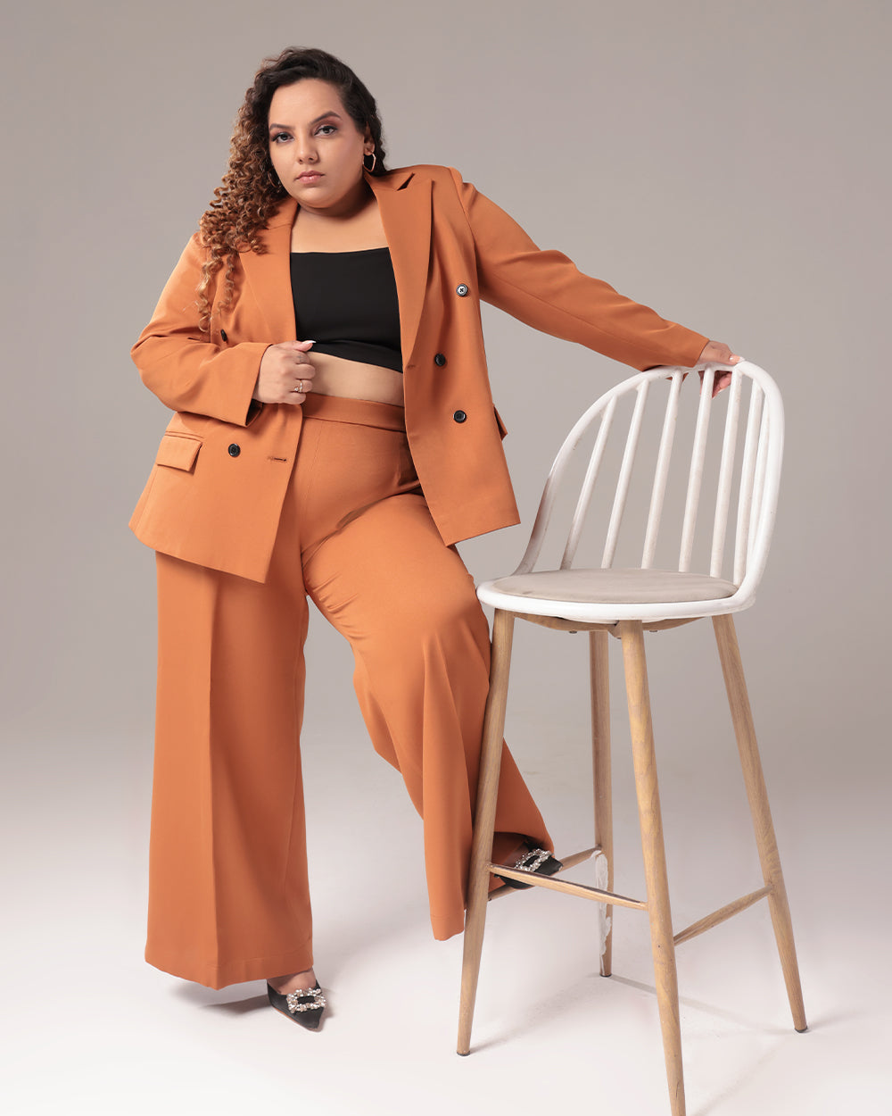Plus Size Mustard Double Breasted Blazer Suit