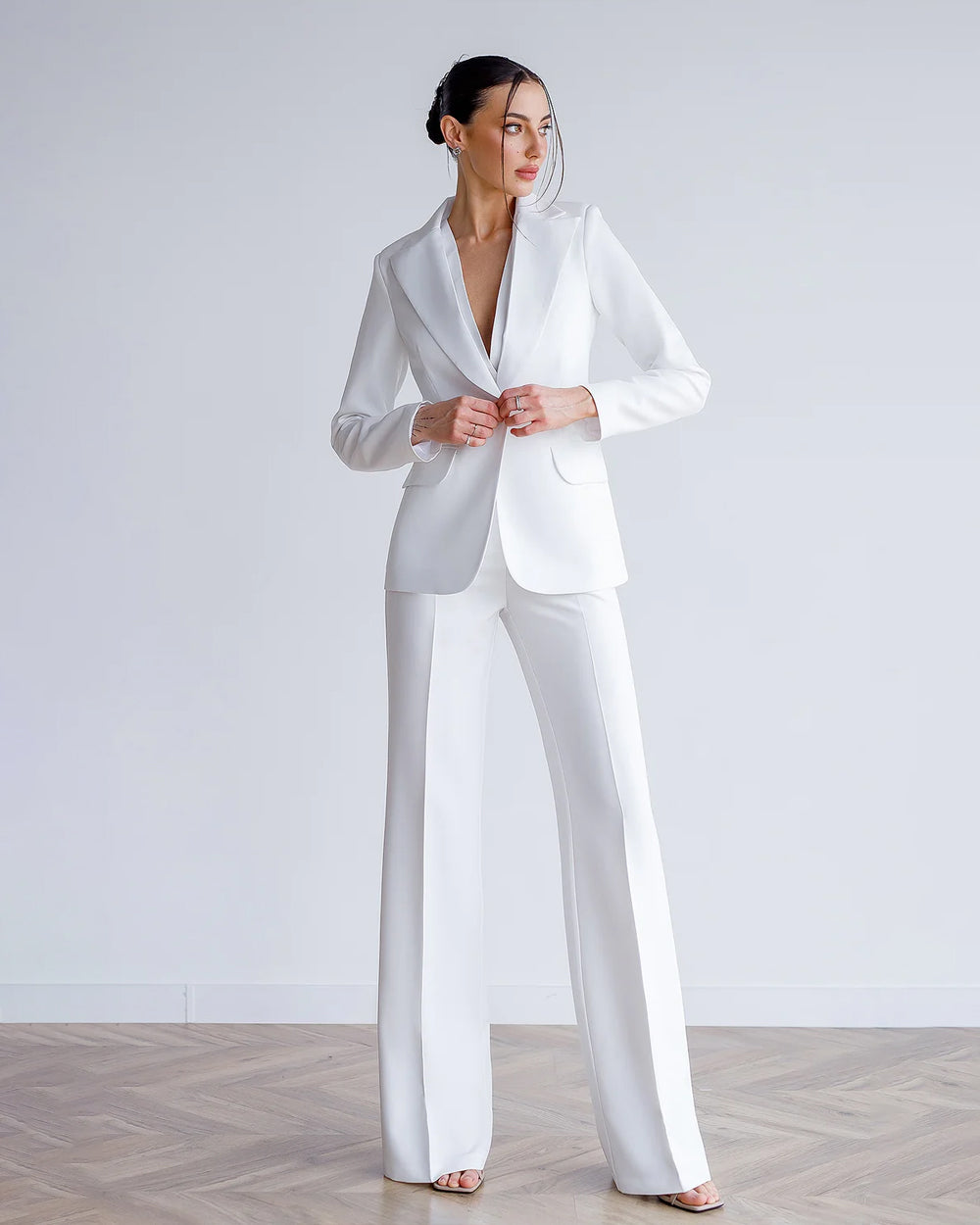 White Womens Skinny Pant Suit Suit White Cropped Blazer Set Blazer