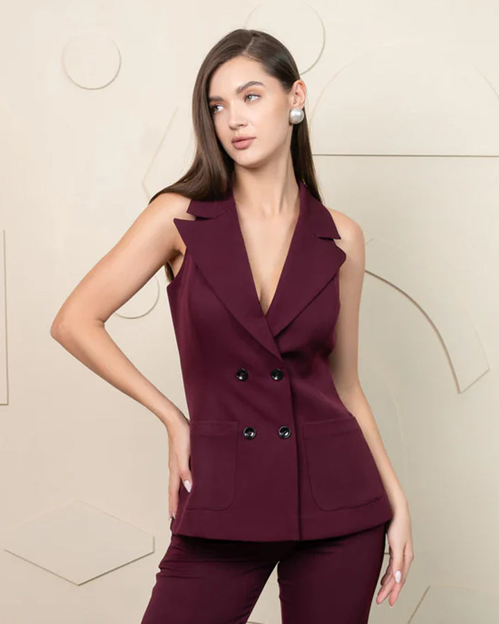 Wine Elegance Double Breasted Blazer