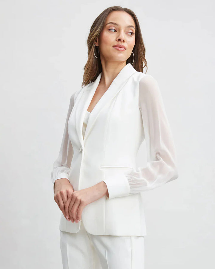 White Single-Breatsed Blazer With Organza Sleeves
