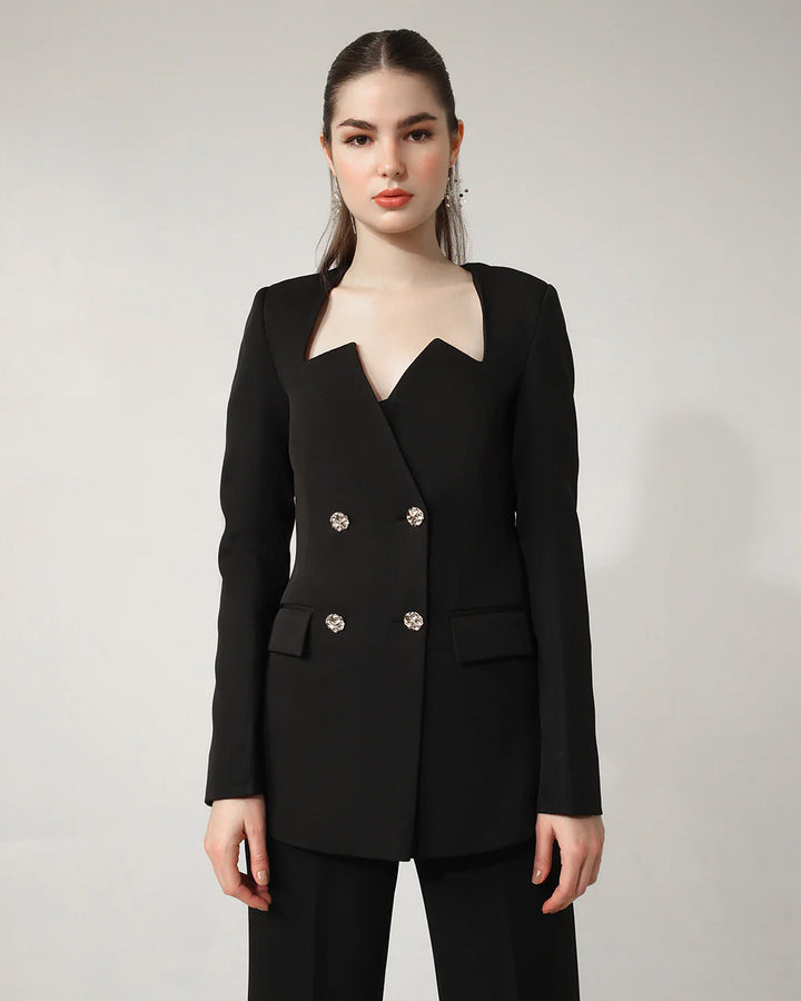 Luxe Black Double-Breasted Blazer