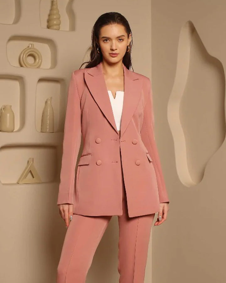 Peach Double-Breasted Blazer