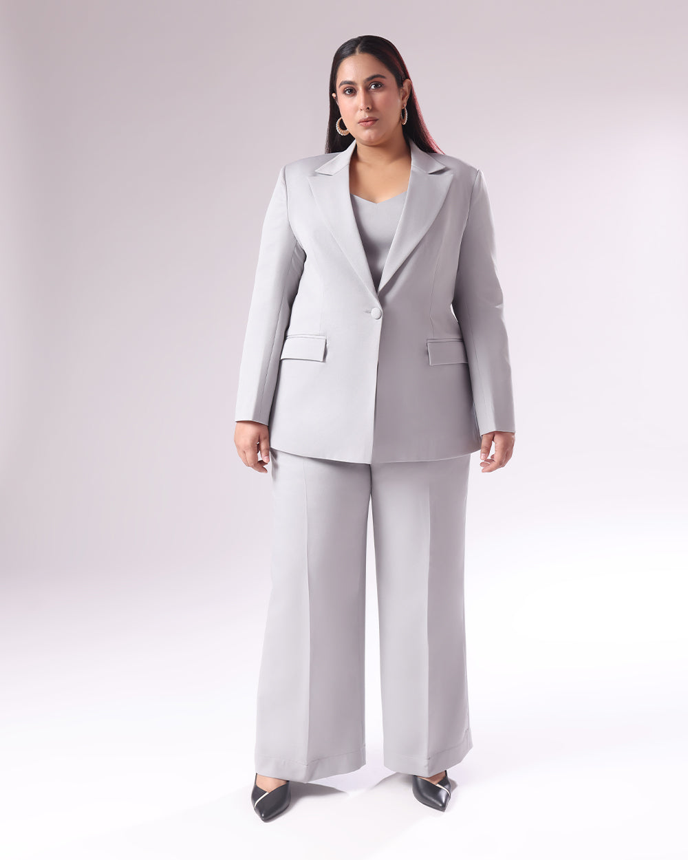Plus Size Grey Single Breasted Blazer Suit - Main Image